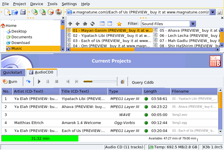 Selecting Audio Tracks to Include on the CD